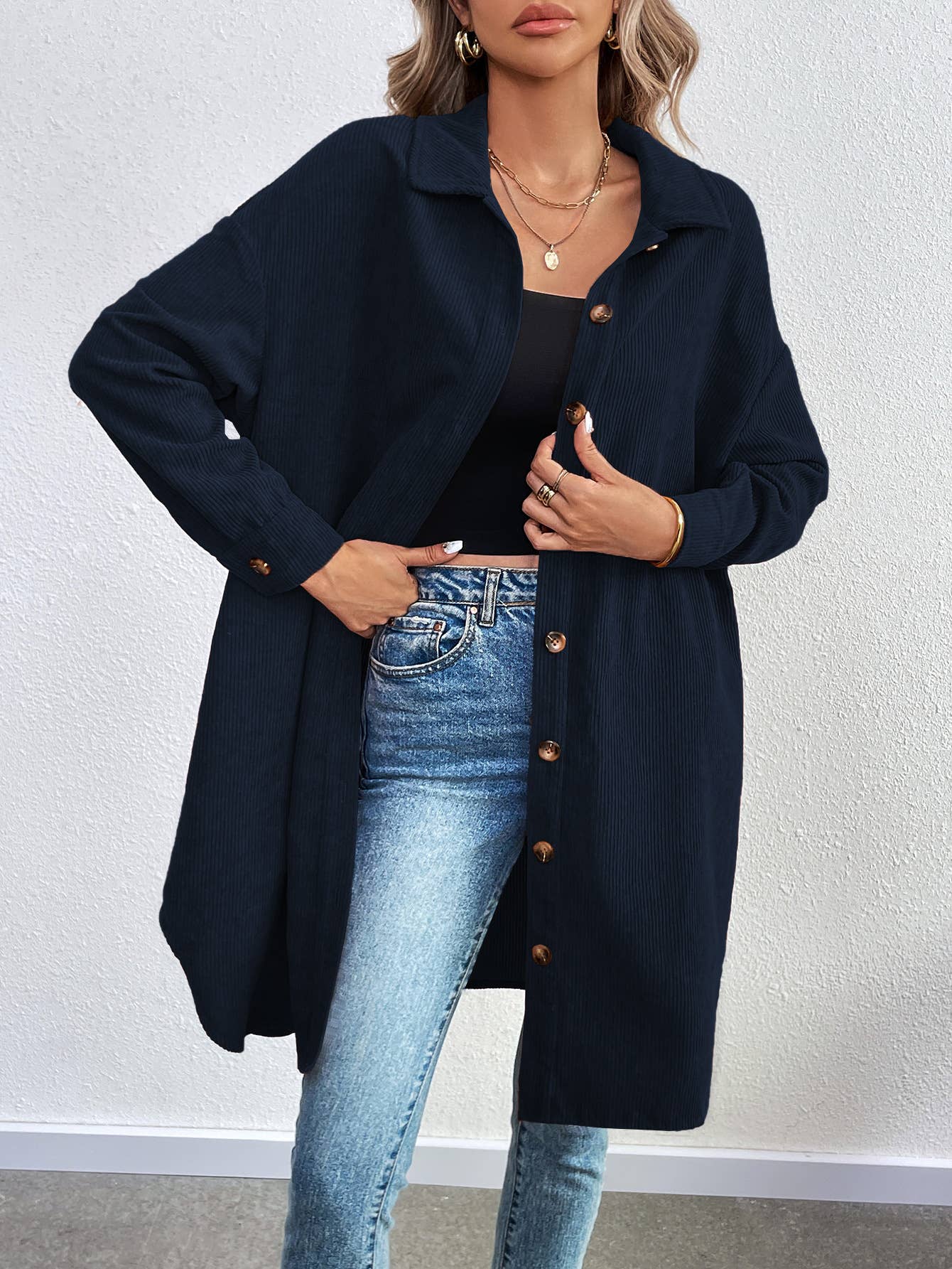 LONG SLEEVE SINGLE BREASTED CORDUROY LONG CARDIGAN