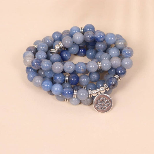 108 BLUE AVENTURINE LOTUS PENDANT BEADED BRACELET_CWAJE3923