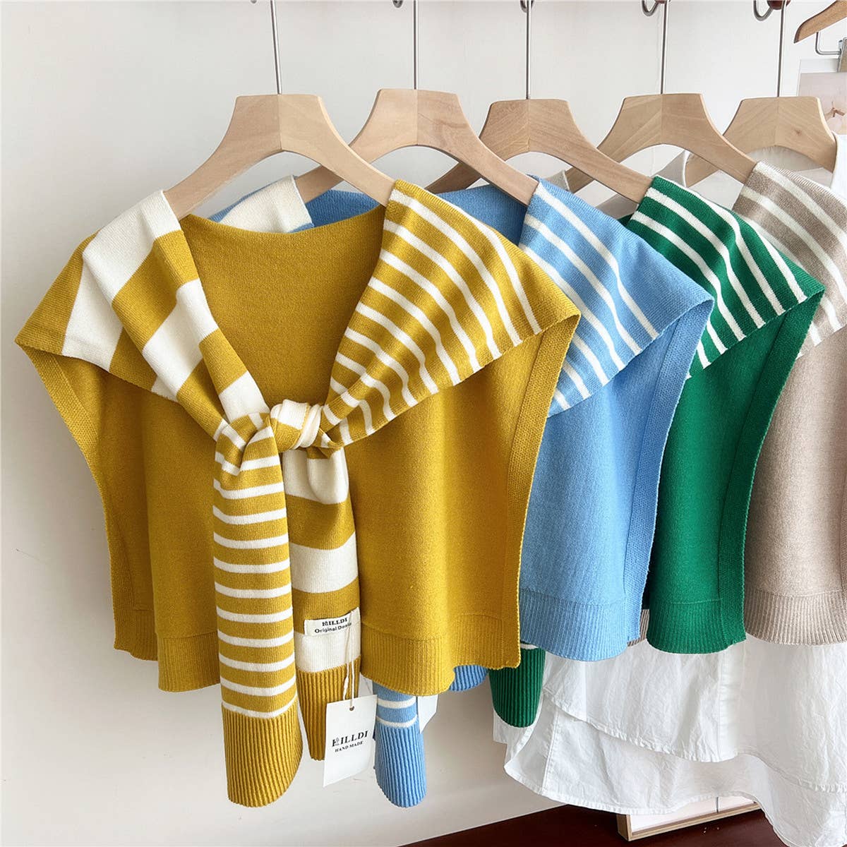 Striped Knit Shawl ??Neck & Shoulder Wrap_CWASC0843