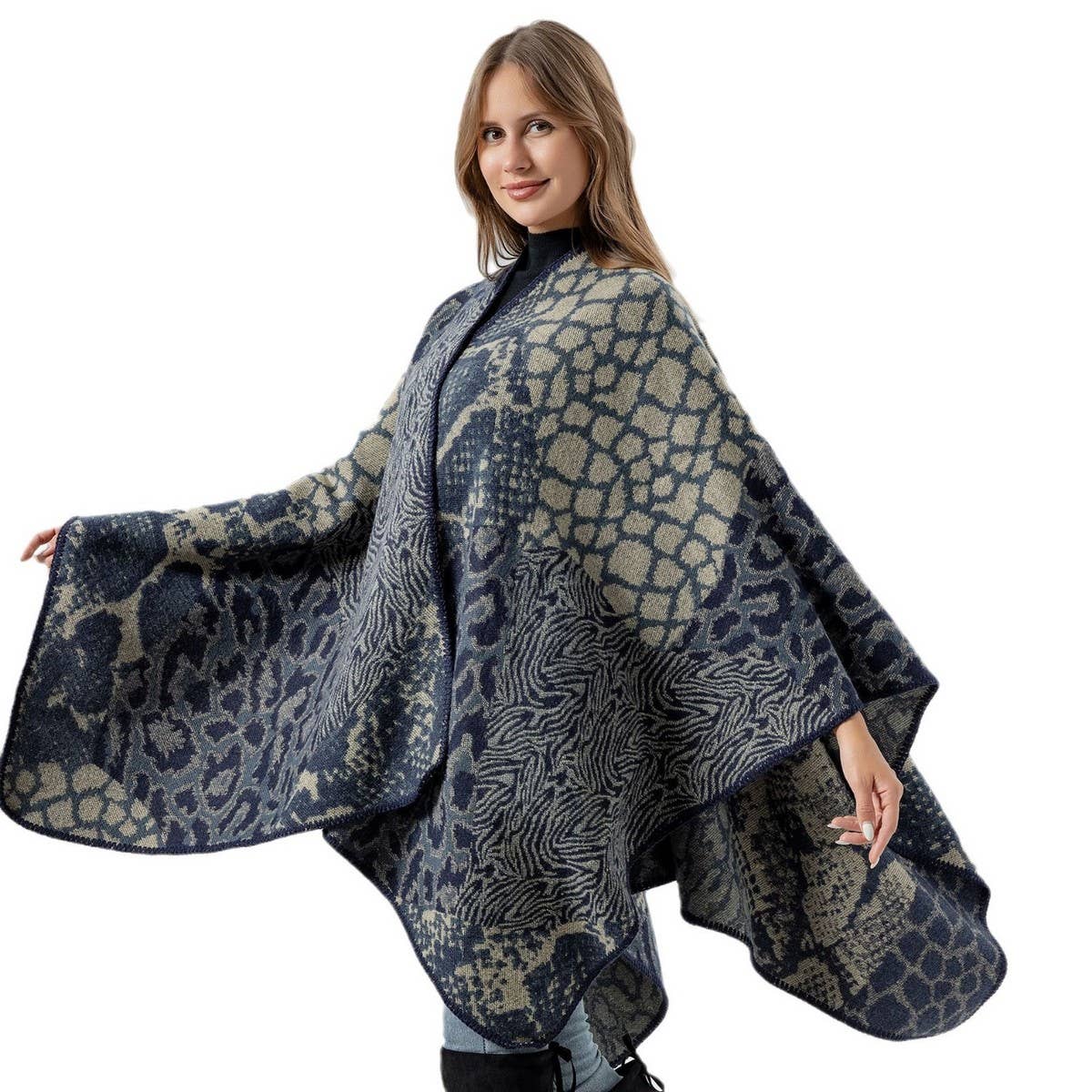 LEOPARD PRINT SCARF SLIT SHAWL FASHION CAPE