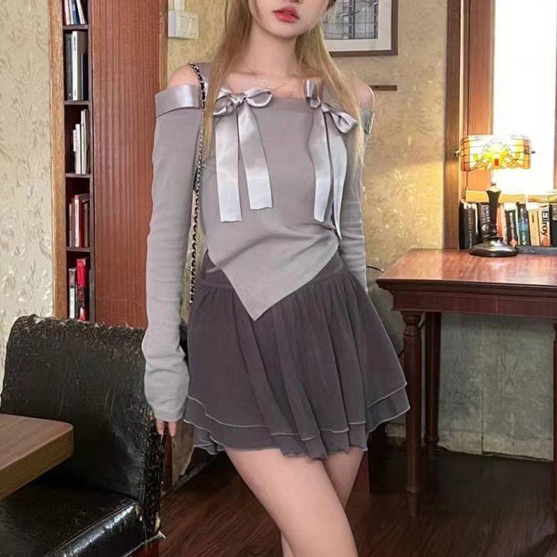 SOLID COLOR SEXY IRREGULAR OFF-THE-SHOULDER TOP