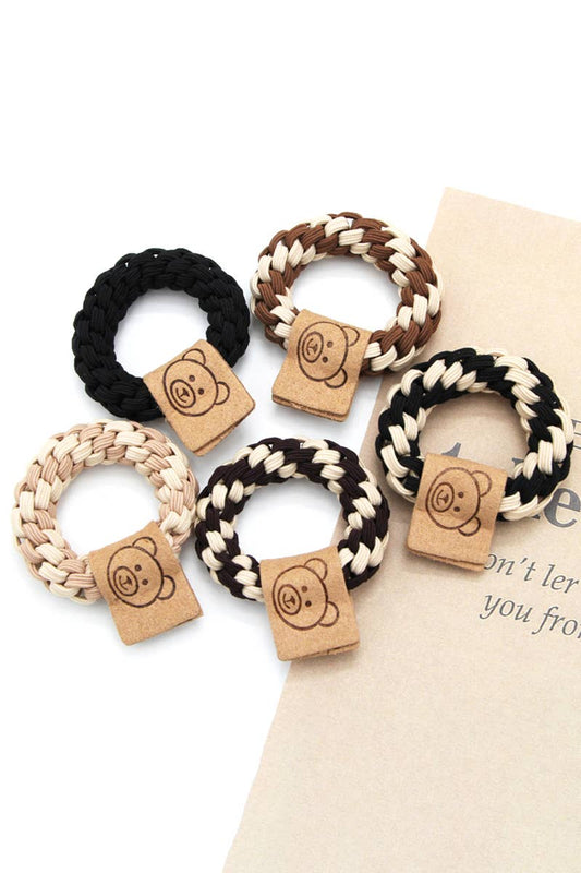 5PCS BEARS DECORATIVE TWO TONE CASUAL HAIR TIE_CWAHA0187