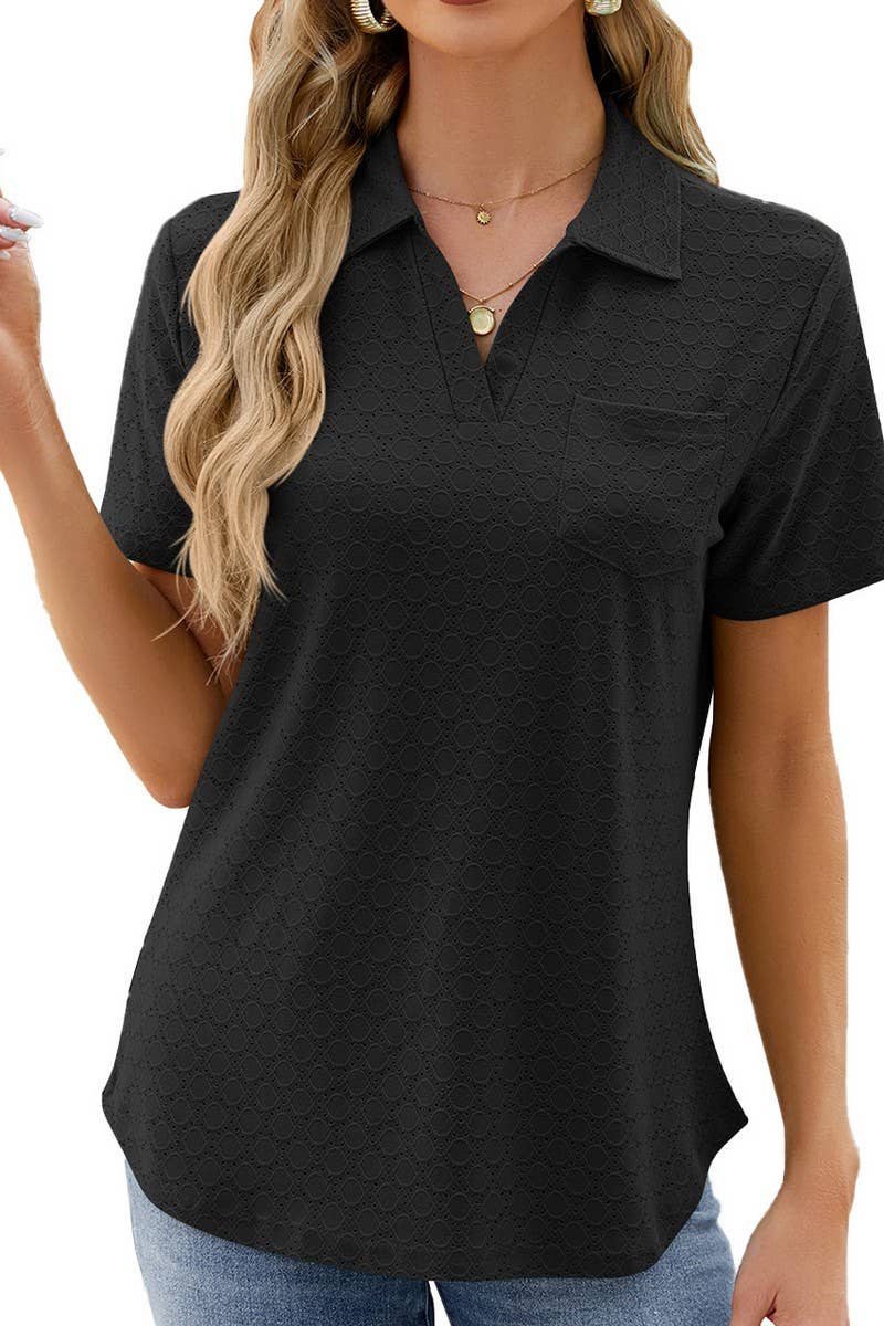 LAPEL POCKET PURE COLOR LEISURE T SHIRT_CWTSTS0189