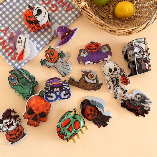 CWAHA07711_HALLOWEEN GHOST SKULL PUMPKIN CLAW CLIP