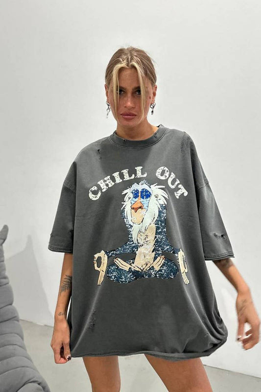 Cwtts1276_Cartoon Print Oversized Short Sleeve T-Shirt