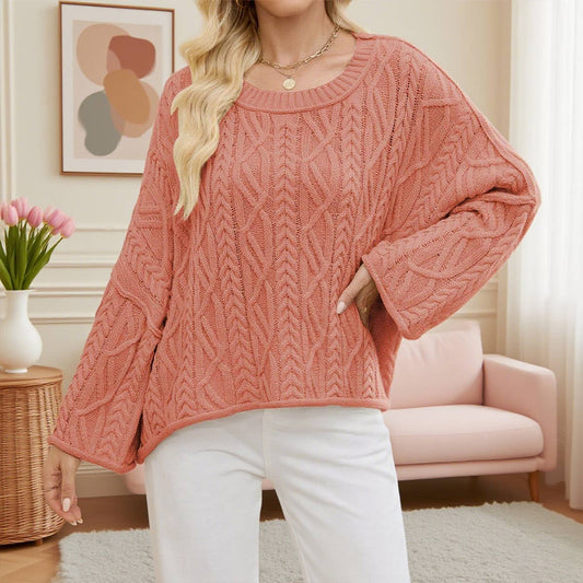 Round-neck short twisted loose knitted sweater