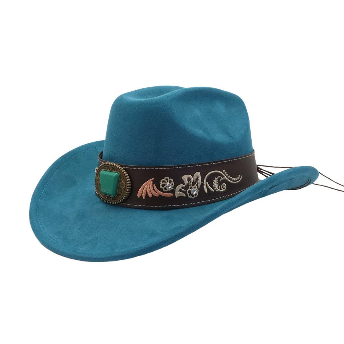 Suede Western Cowboy Fedora Hat Ethnic Style_CWAH04486