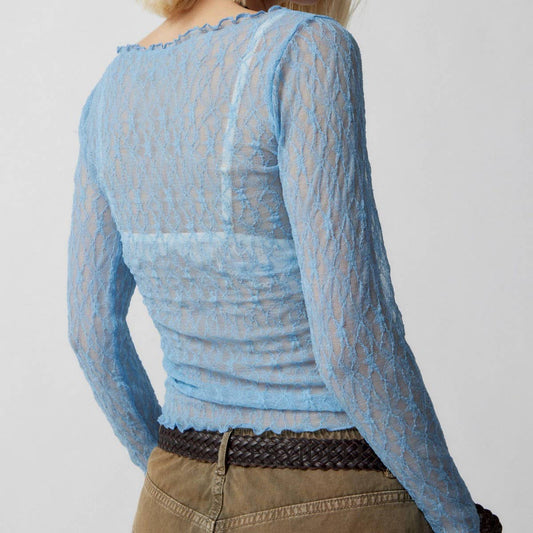 SEMI SHEER MESH LACE T-SHIRT SLIM-FIT CROPPED TOP