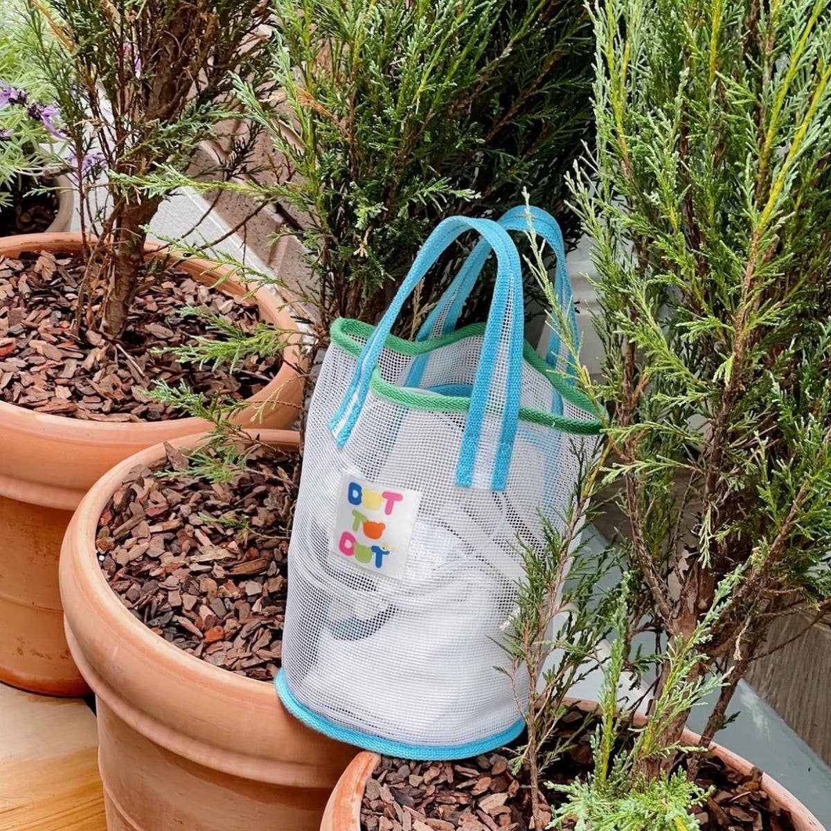 CONTRASTING COLOR MESH BEACH BUCKET BAG STORAGE BAG_CWAB1918