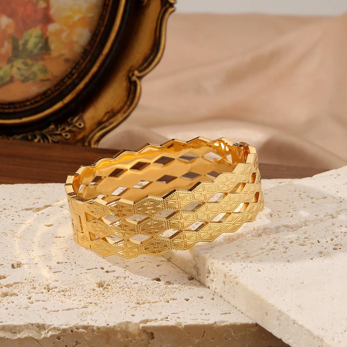 VINTAGE WIDE HOLLOW TITANIUM STEEL BRACELET