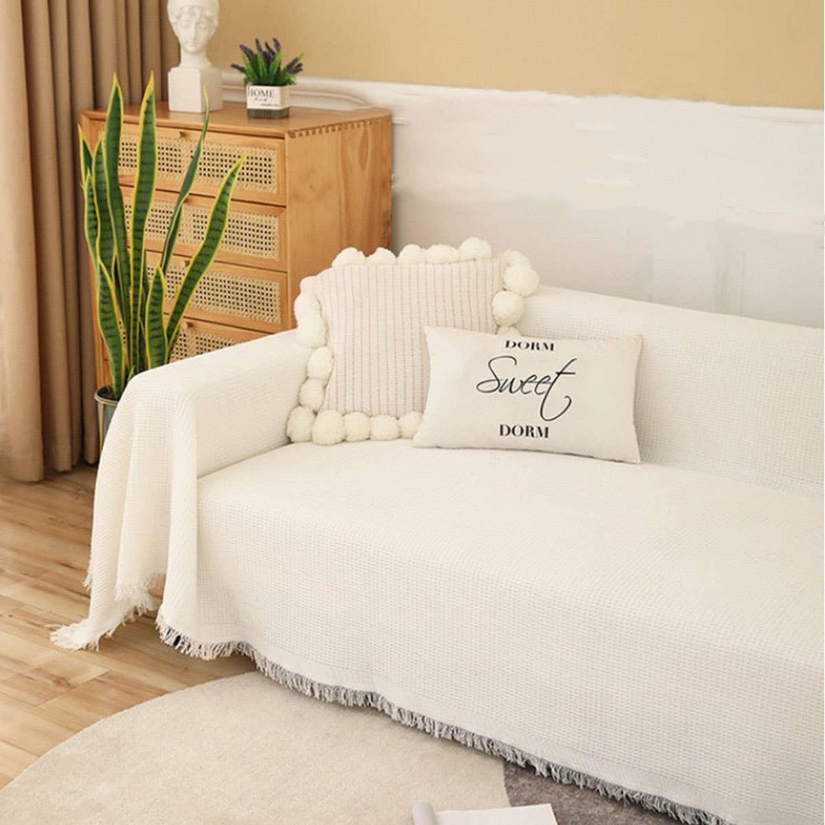 White Sofa Cover Blanket Full Wrap Design