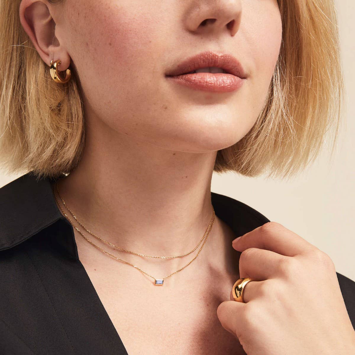 Simple double-layer cube zircon necklace_CWMM5665