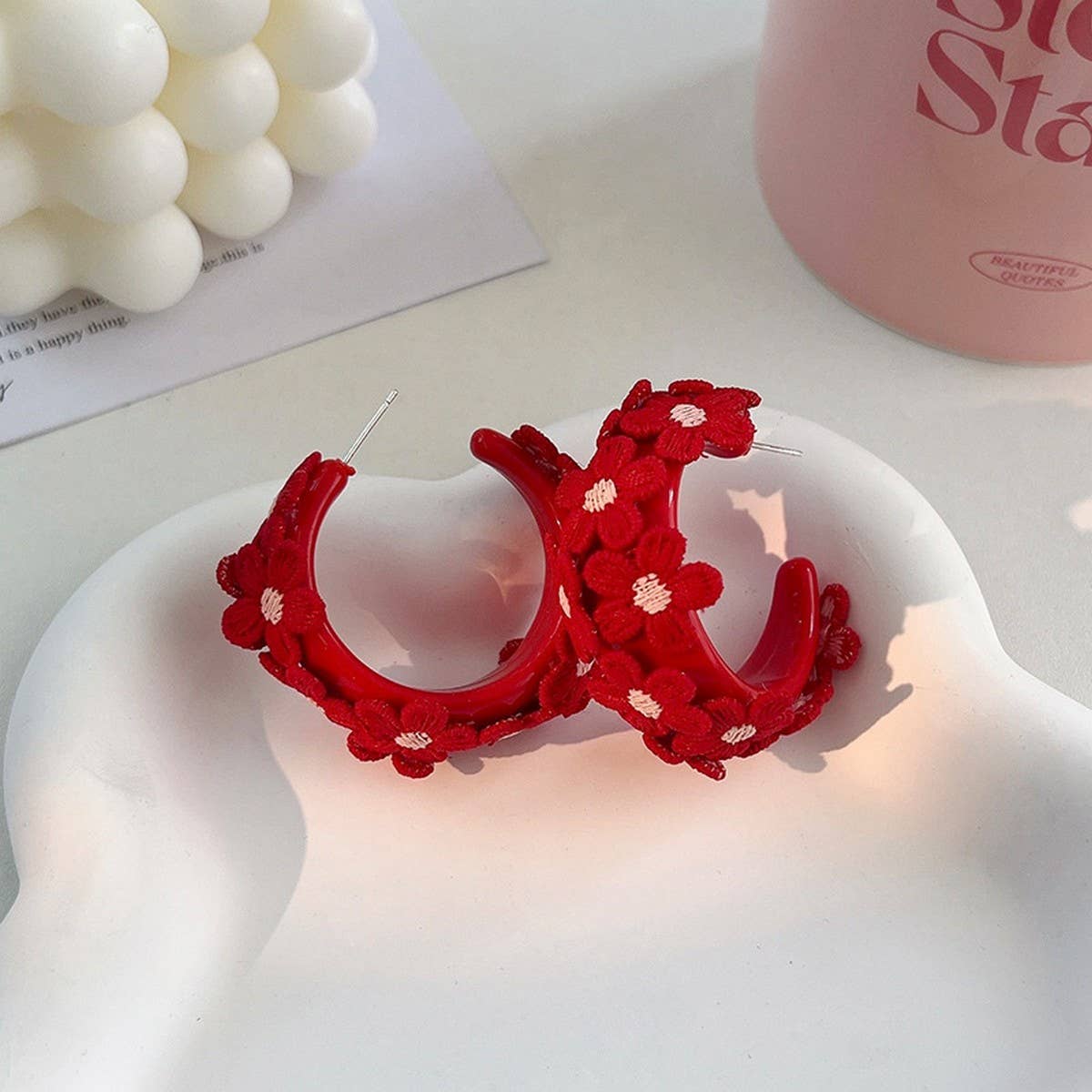 Summer Embroidered Flower Stud Earrings ??Handmade_CWMM6184