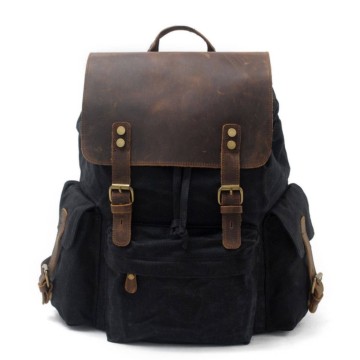 Waxed Canvas Leather Trim Travel Backpack_CWAB5524