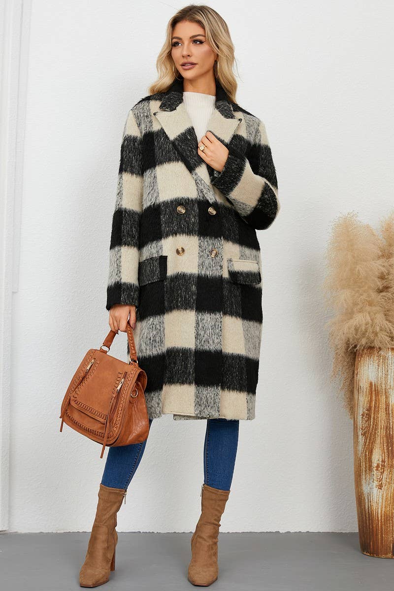 CWOCO0939_PLAID DOUBLE-SIDED SUIT COLLAR WOOLEN LONG COAT