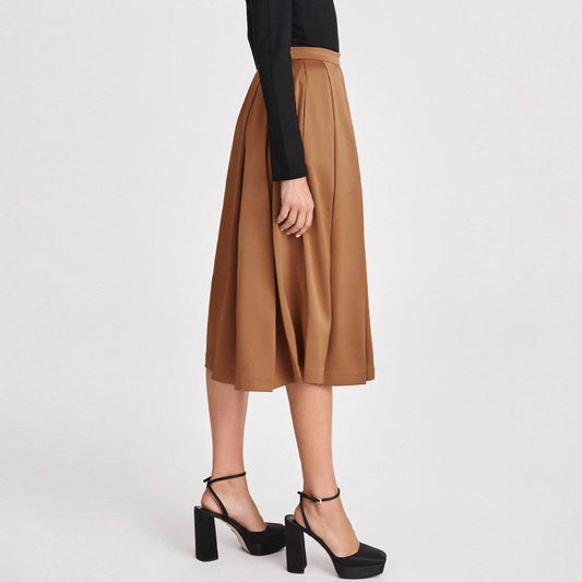 PLEATED SKIRT HIGH WAIST ZIPPER LONGSKIRTMIDISKIRT_CWBSS0419