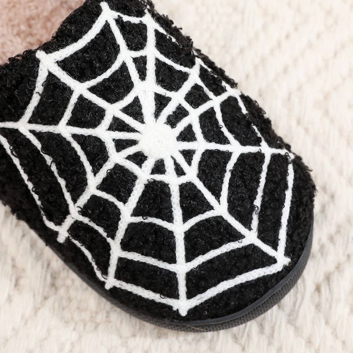 HALLOWEEN SPIDER WEB EMBROIDERED COTTON SLIPPERS