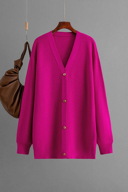 CWOCAL00669_SOLID LOOSE V NECK LONG KNIT CARDIGAN