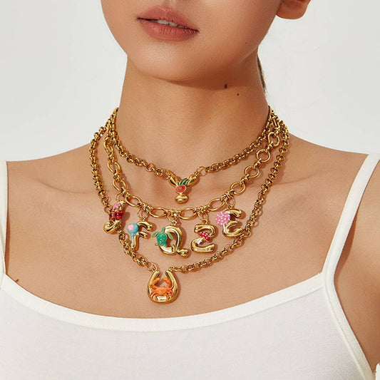 Original Stainless Steel Letter Necklace withEnamel_CWMM8836