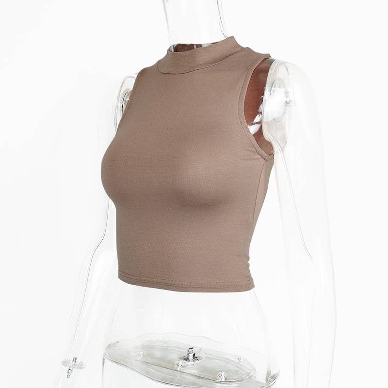 SHORT SLIM-FIT MIDRIFF HALF-NECK VEST