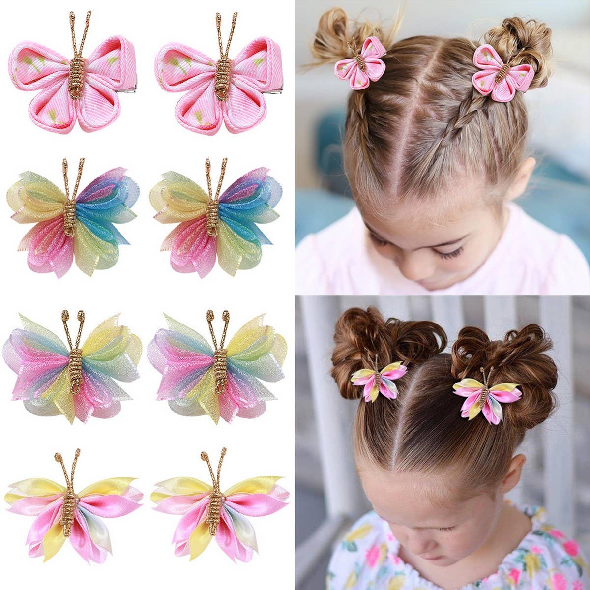 Sheer Gradient Butterfly Hair Clip Set for Girls