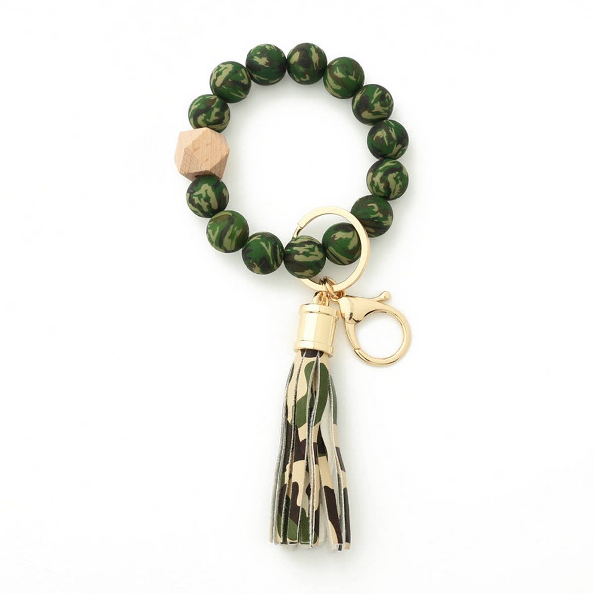 Leopard Print Silicone Bead Bracelet Keychain