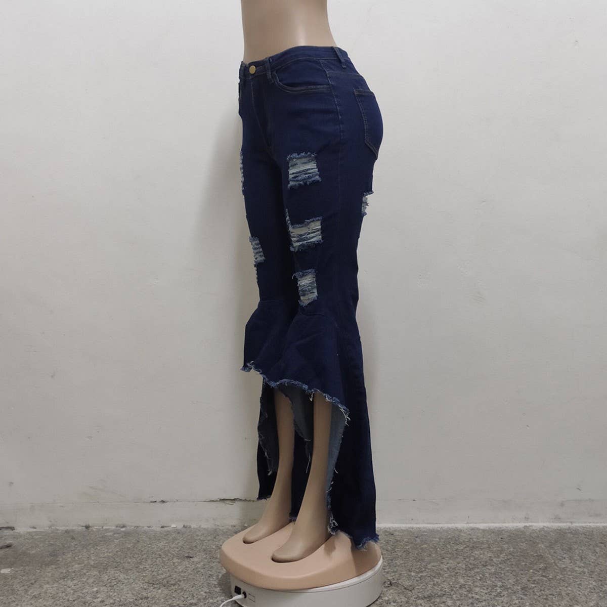 HOLE WASHED DENIM BELL BOTTOMS WIDE LEG PANTS_CWJP0086
