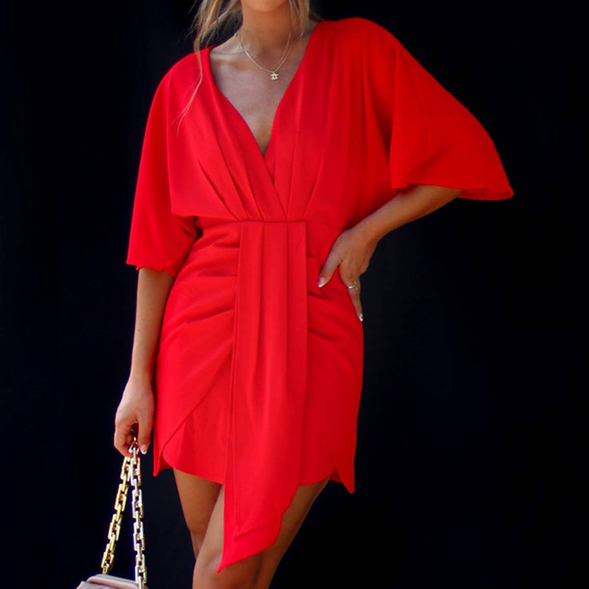 Solid color temperament elegant irregular dress