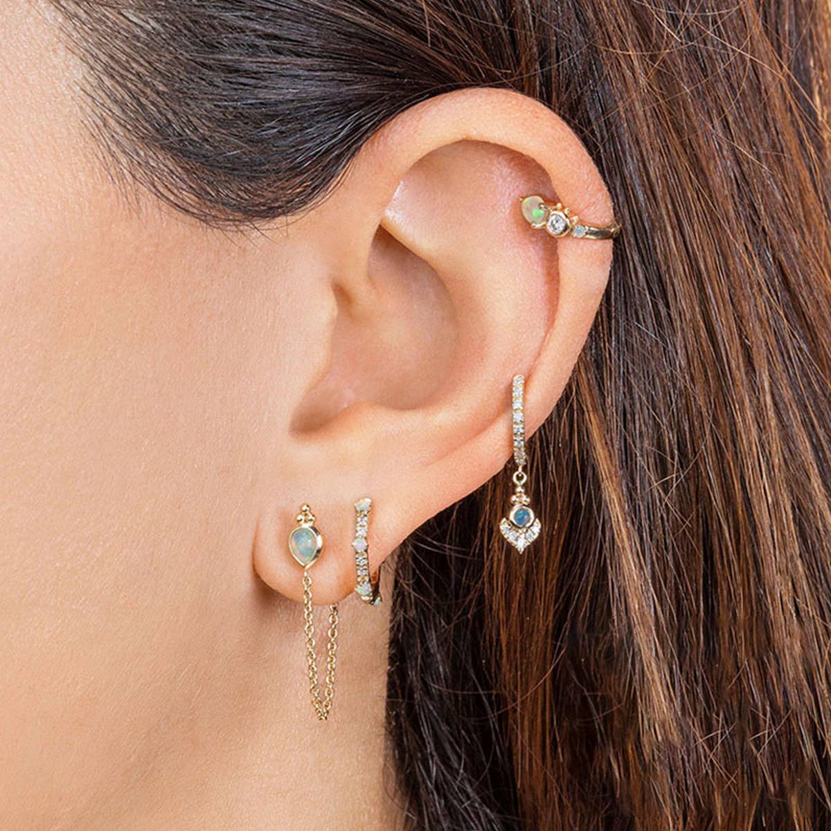 DROP-SHAPED OPAL AND DIAMOND EARRINGS