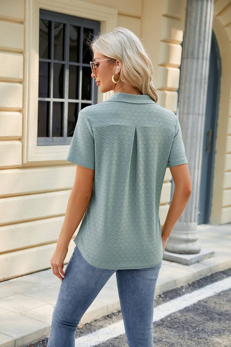 LAPEL POCKET PURE COLOR LEISURE T SHIRT_CWTSTS0189