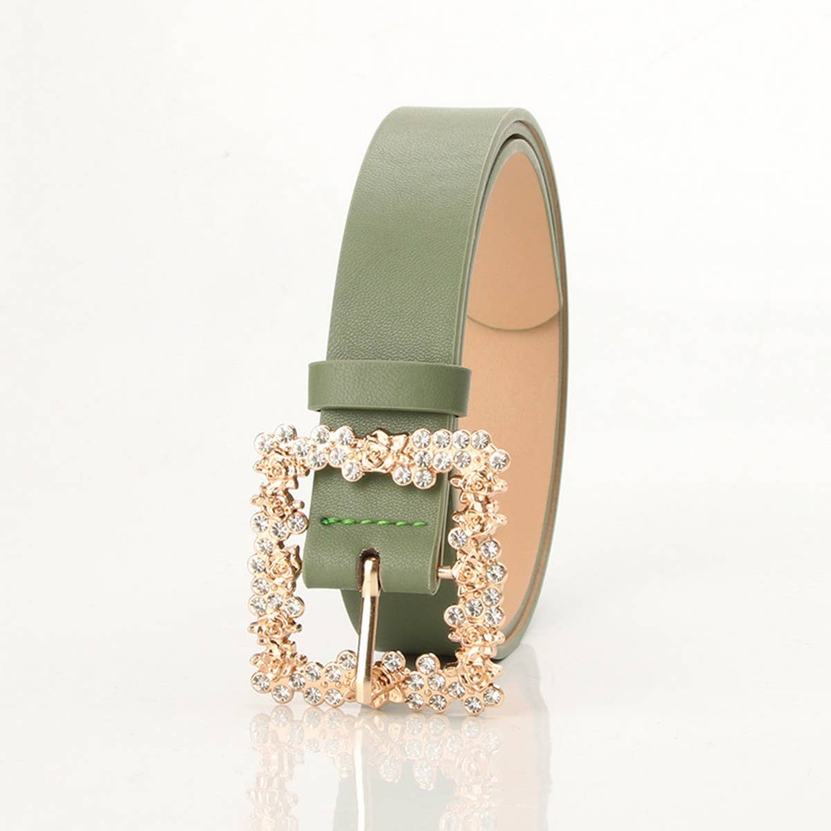 ROSE PATTERN RHINESTONE BUCKLE BELTS FOR WOMEN_CWABE0404