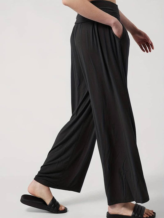 WIDE LEG ELASTICATED WAIST DESIGN PANTS