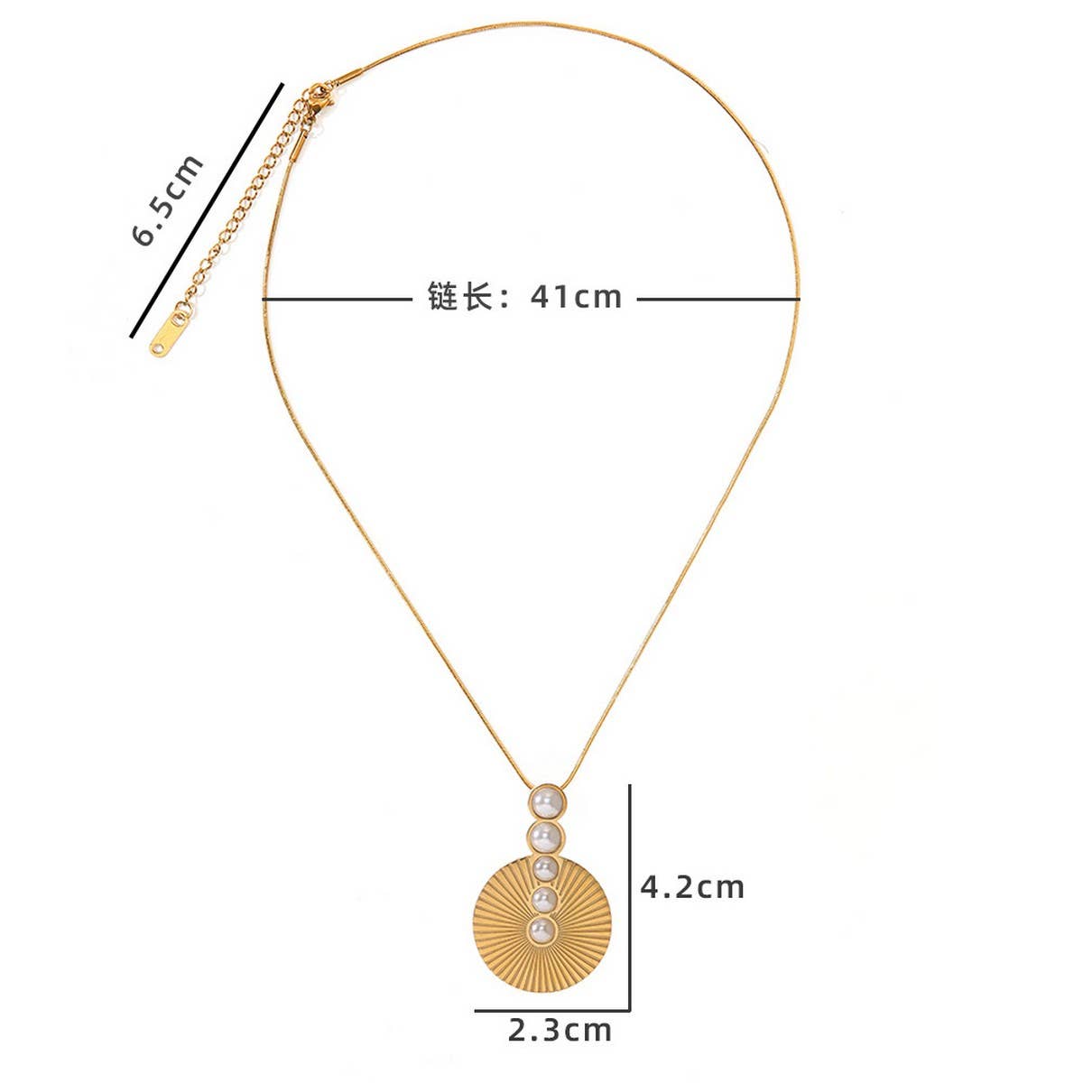 18K Plated Steel Necklace & Earrings with Pearls_CWMM8845