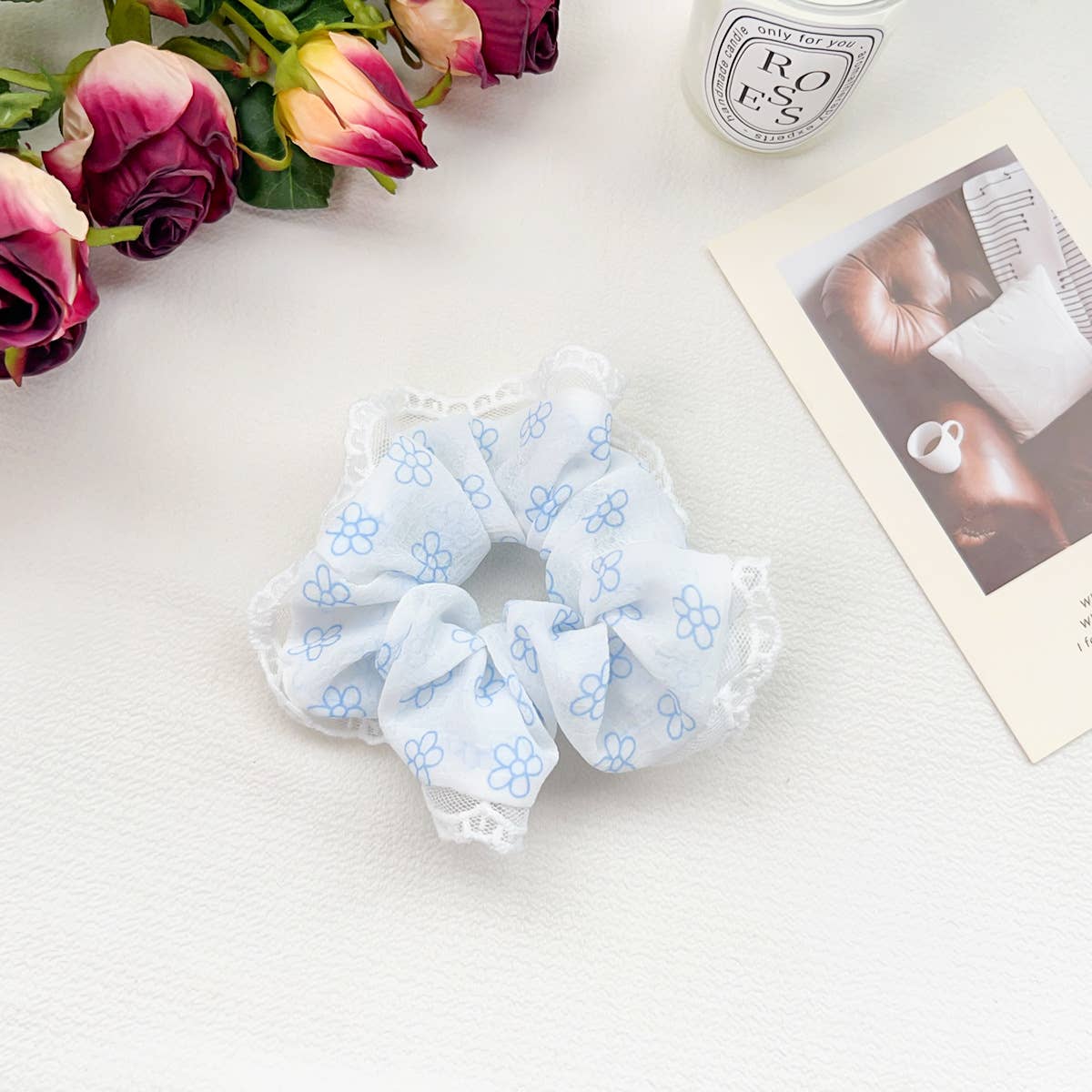 High-elasticity retro floral fabric hair band