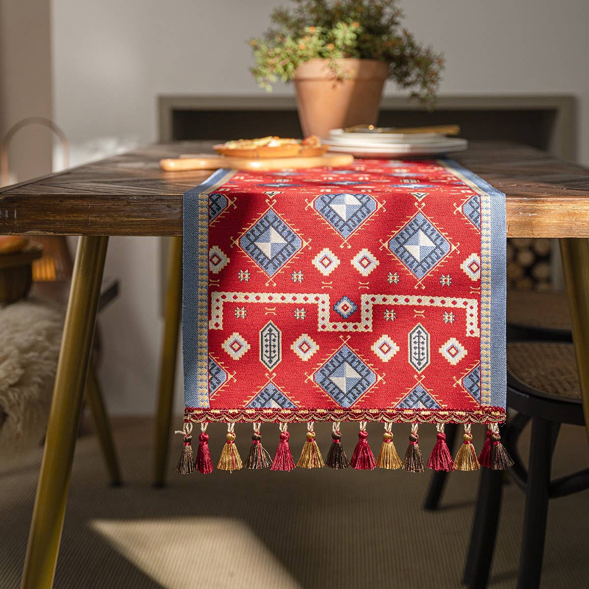 CONTRAST FABRIC FESTIVE TABLECLOTH