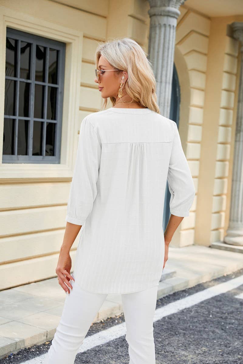 V NECK BUTTON UP T SHIRT_CWTSTS0283