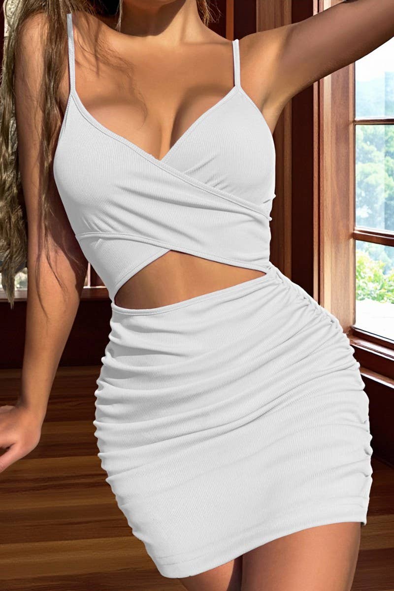 CWDSD10738_SOLID COLOR CROSS STRAP CUTOUT MINI DRESS