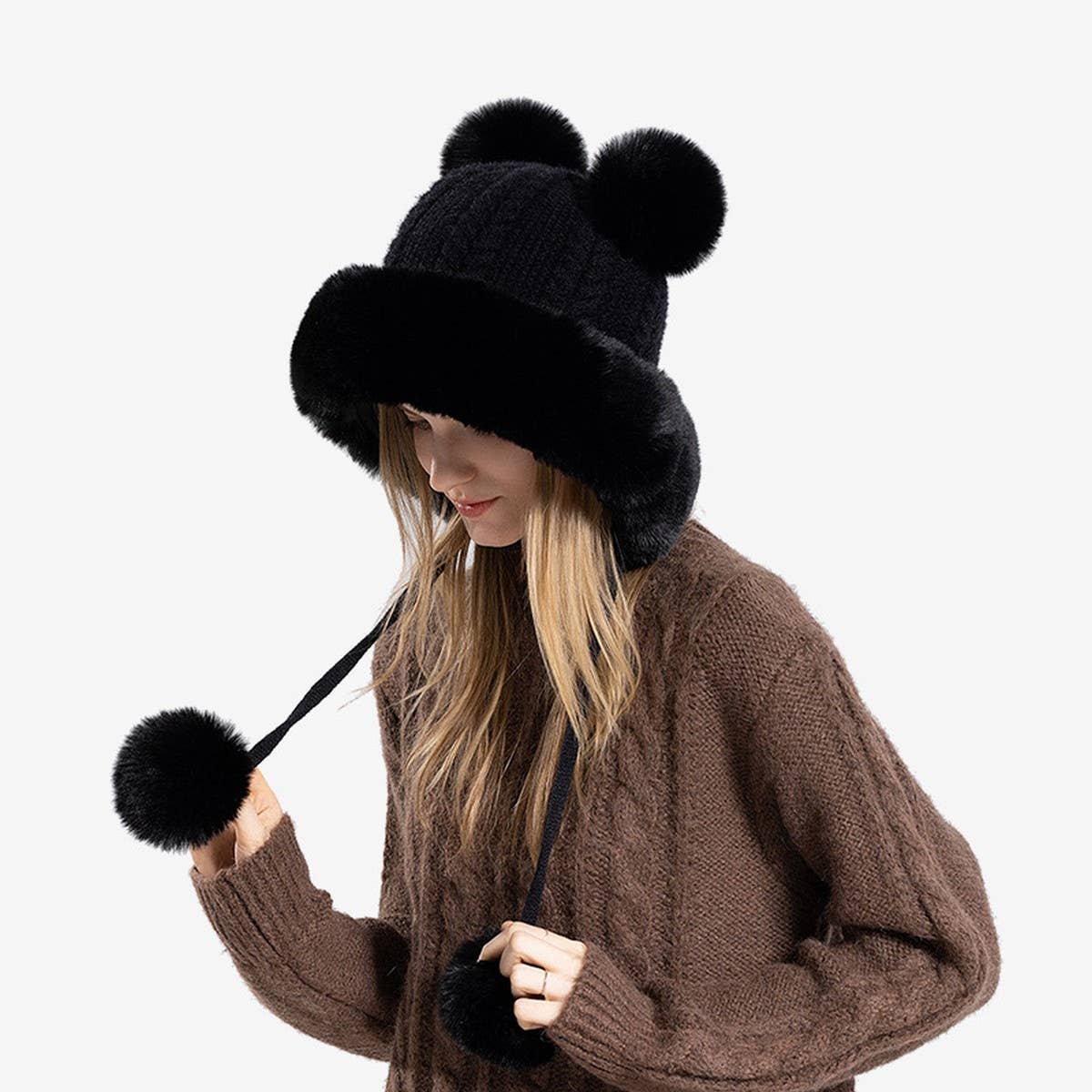 CUTE FUR BALL WARM EARMUFFS HOODIE