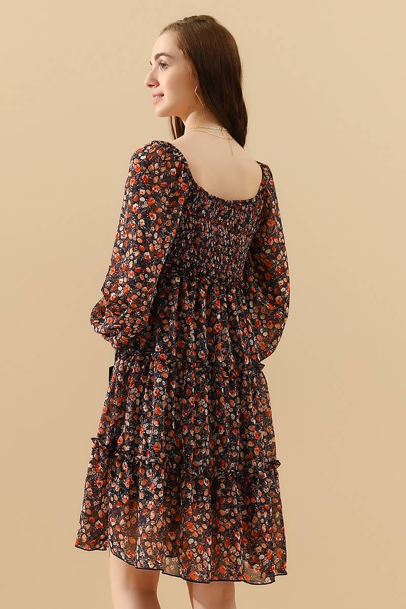 CWDSD1399-B_LONGSLEEVE SQUERE NECK SHORT MINI DRESS