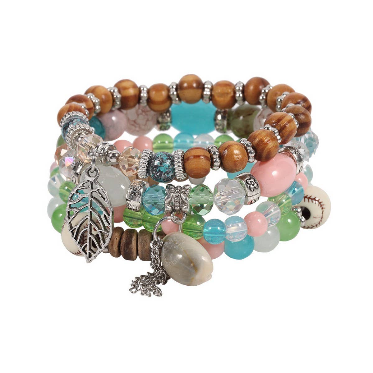 CWMM10457_SANYA COLORFUL BEADED LEAF SHELL BRACELET