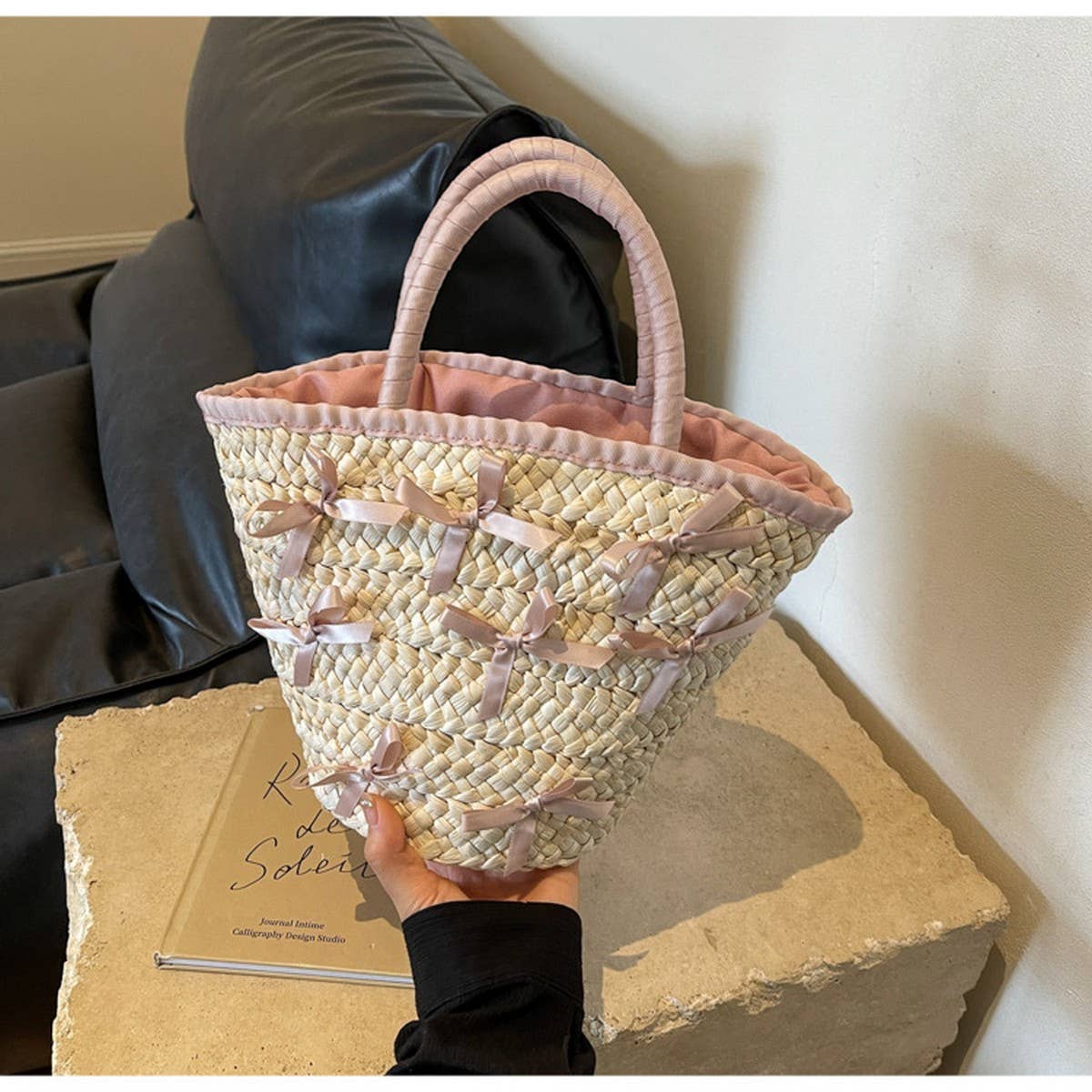 RESORT STYLE PORTABLE BOW FASHION WOVEN BAG_CWAB2312
