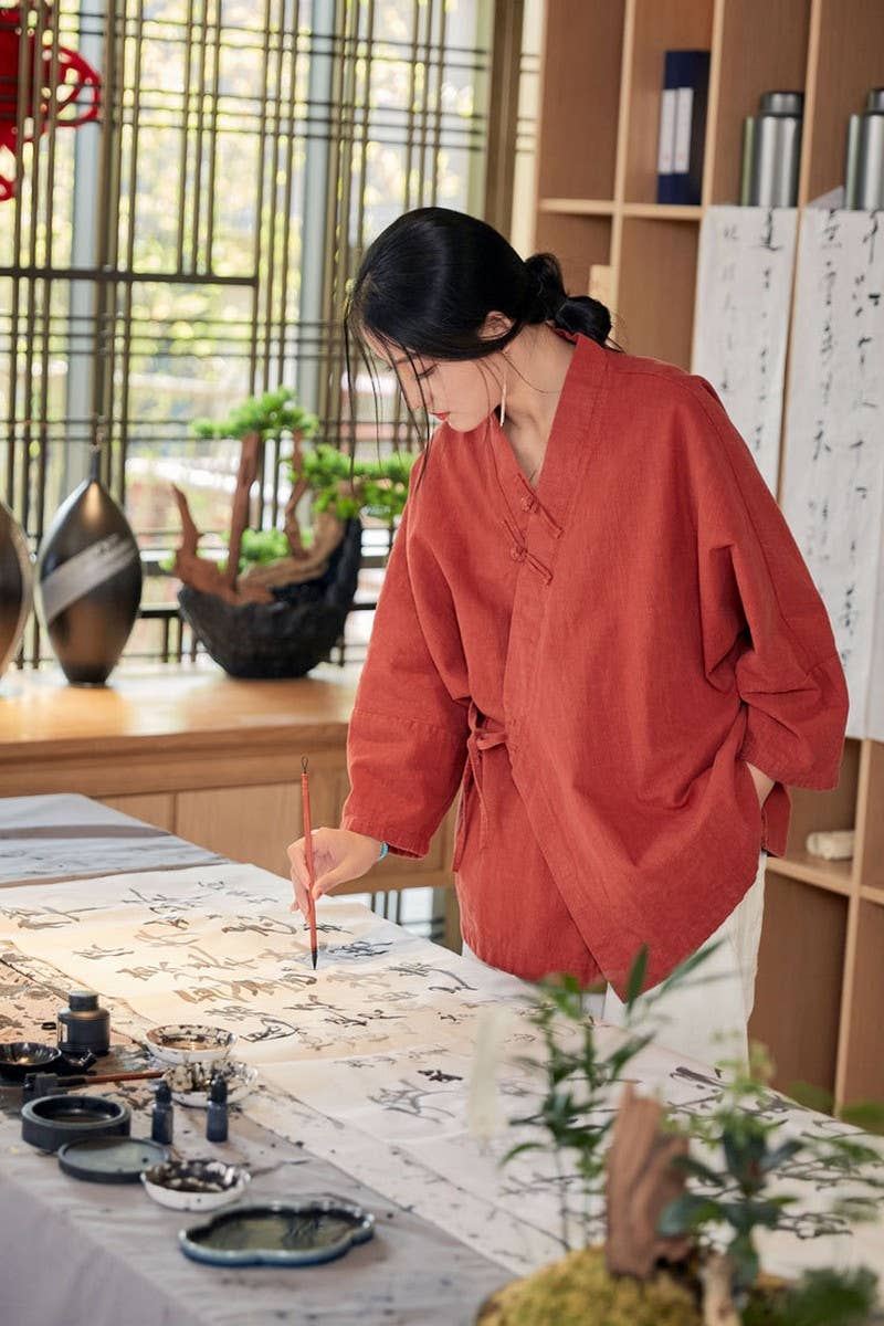 CWOCO0906_RAMIE STAND COLLAR TIE RETRO SHORT CARDIGAN COATS