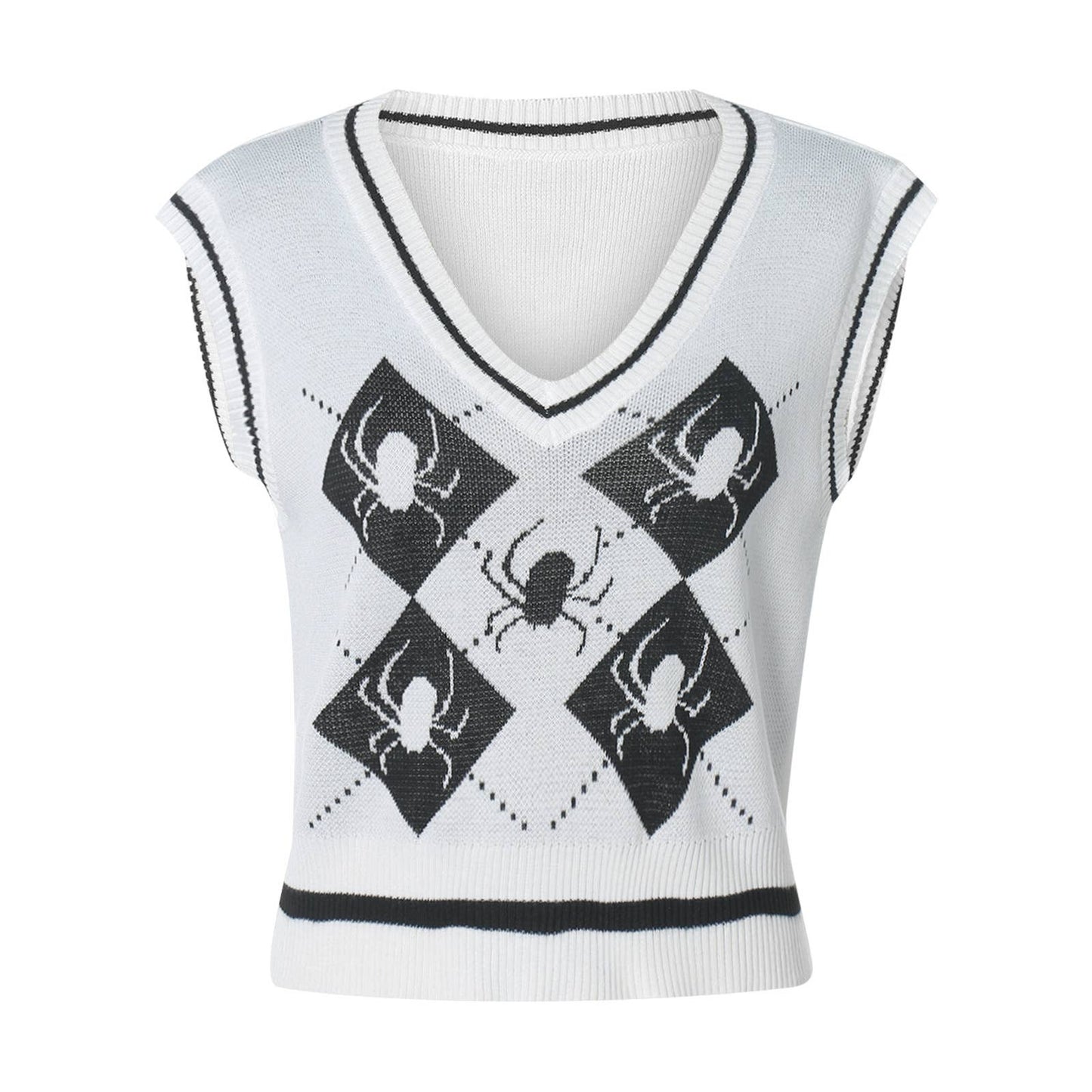 WORN WITH KNITTED HALLOWEEN V-NECK PULLOVER VEST