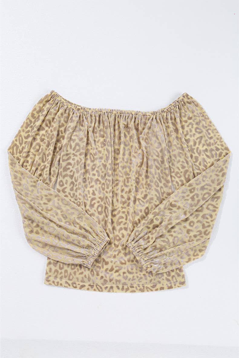 LEOPARD PRINT ONE-LINE SHOULDER PULLOVER