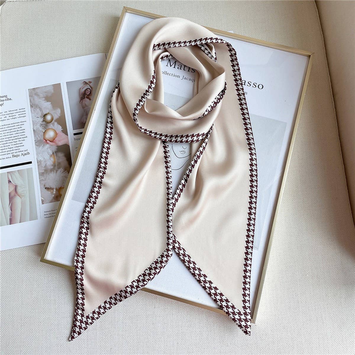 THIN SIMPLE GEOMETRIC LONG SILK HEAD SCARF