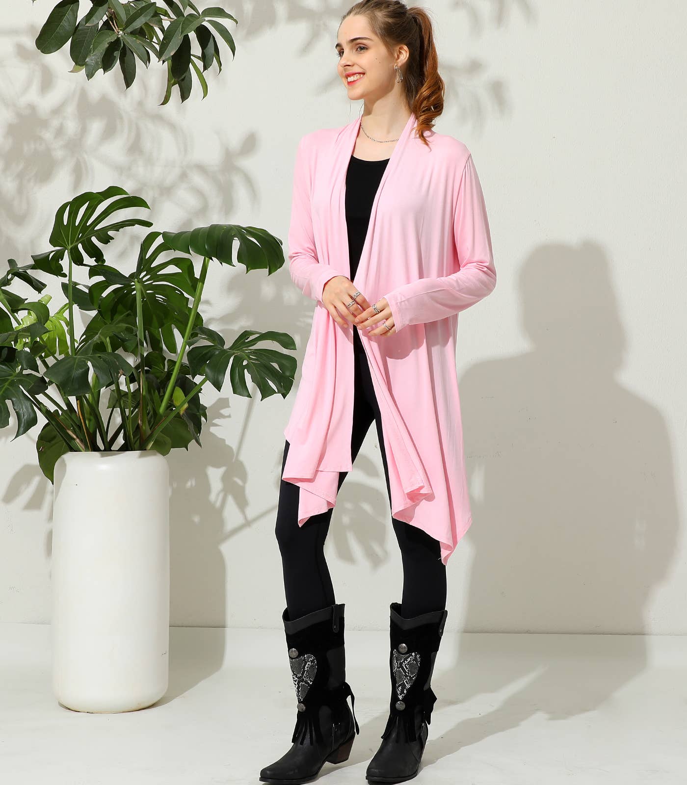 AWTL073_Long Sleeve Casual Open Front Long Cardigan