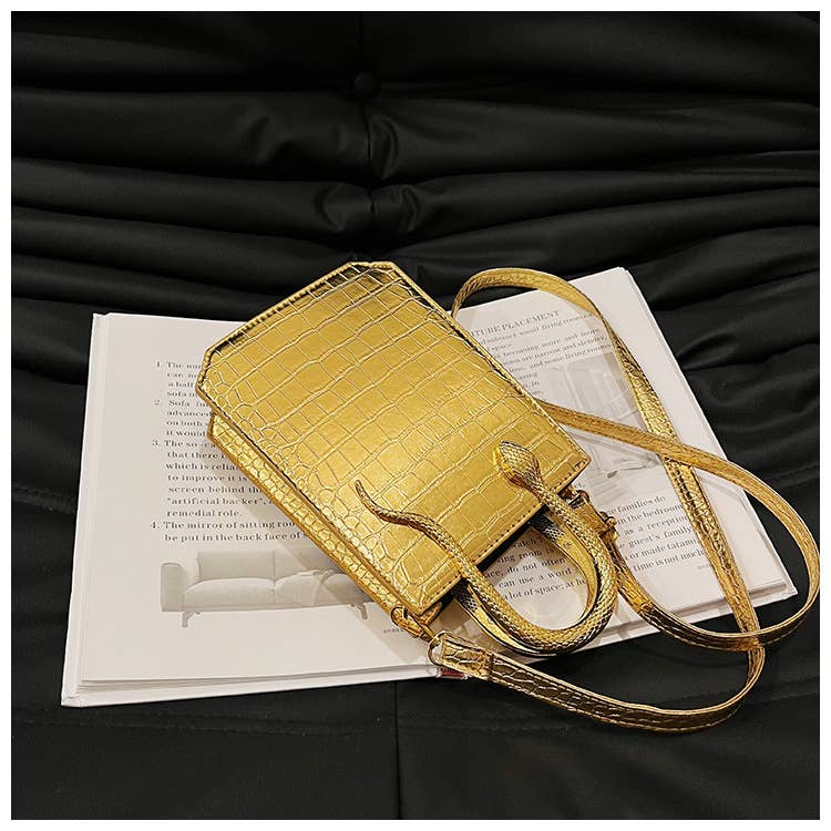 Stone-patterned glossy hand-held tote bag