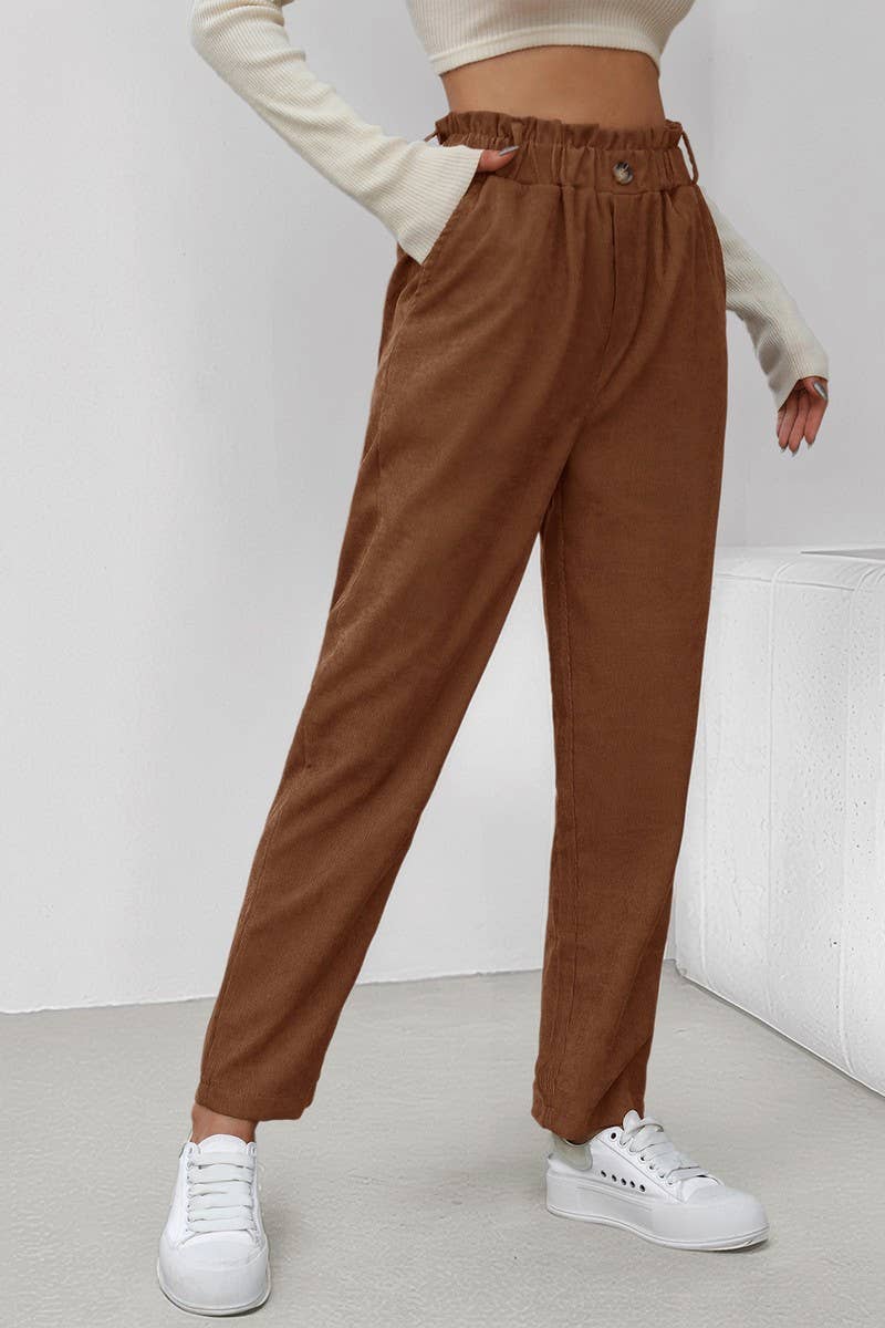 CWBLP00937_CASUAL SOLID ELASTIC WAIST CORDUROY PANTS