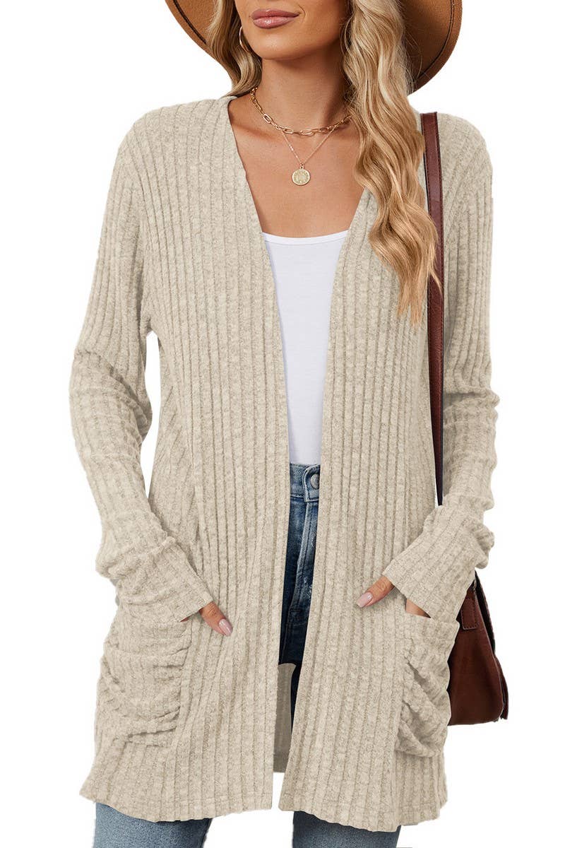 CWOCAL1881_SOLID COLOR POCKET LONG SLEEVE KNIT CARDIGAN