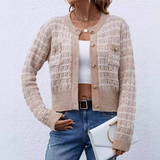 ROUND NECK BRIGHT SILK SINGLE BREASTED CARDIGAN